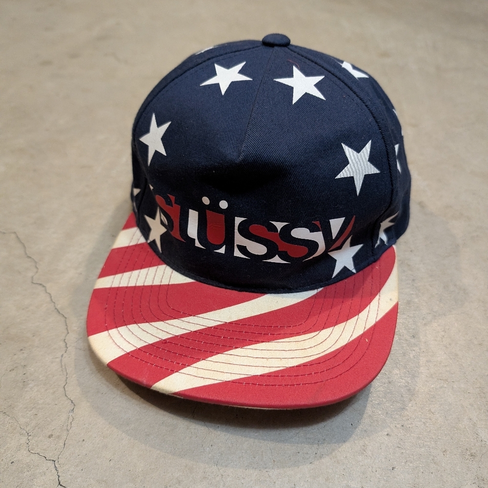 Stussy Navy White Red Star Snapback Hat